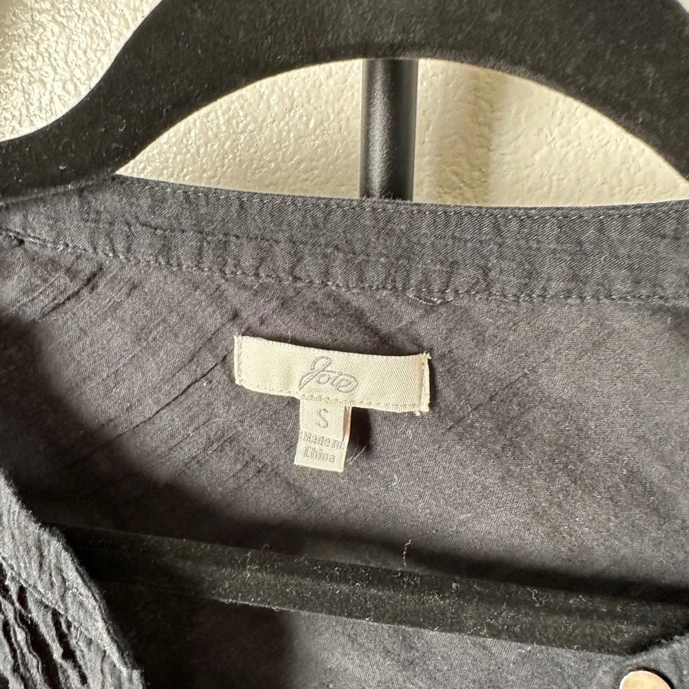 Joie grey lightly sheer button peasant long sleeve tuxedo blouse shirt top - Picture 3 of 4